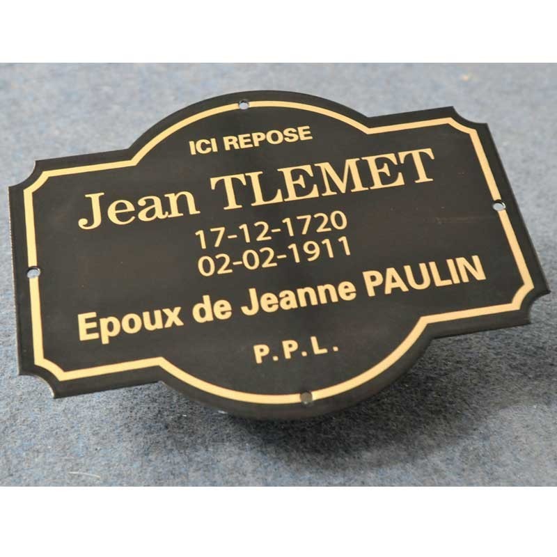 Plaque de cimetière - Fabrication à l'ancienne sur une plaque en métal