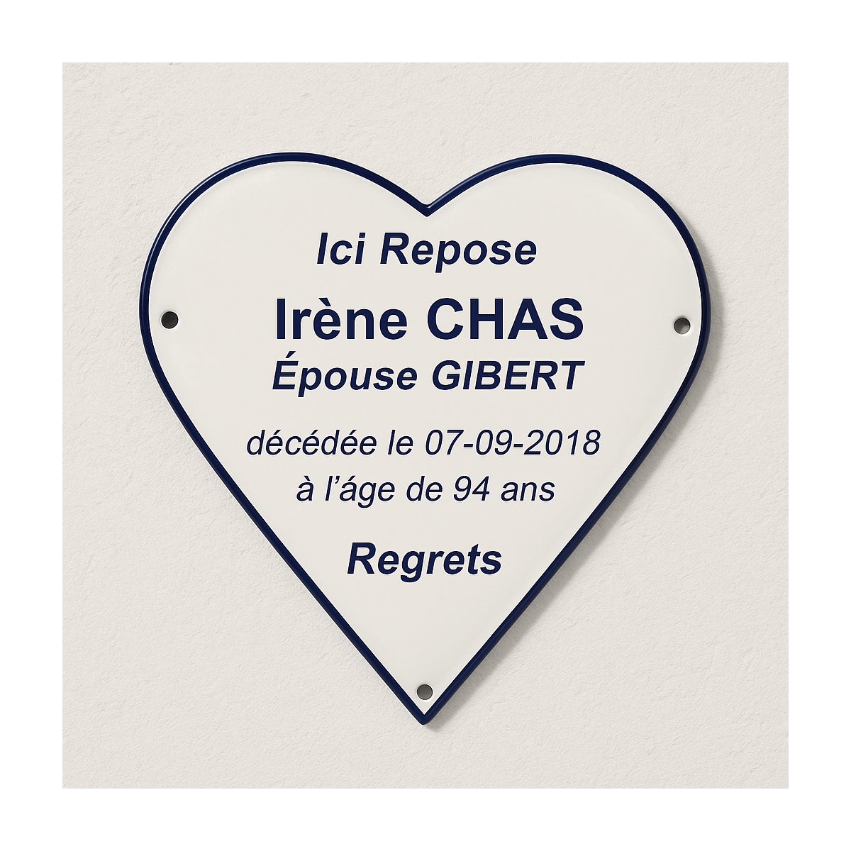 Plaque émaillée funéraire coeur