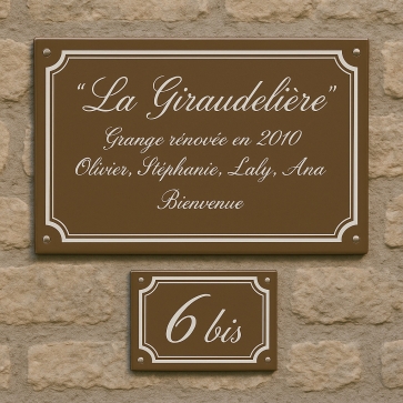 Plaque émaillée + numéro assorti avec liseret | Plaque Personnalisée