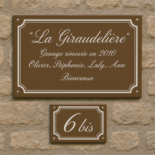 Plaque émaillée + numéro assorti avec liseret | Plaque Personnalisée