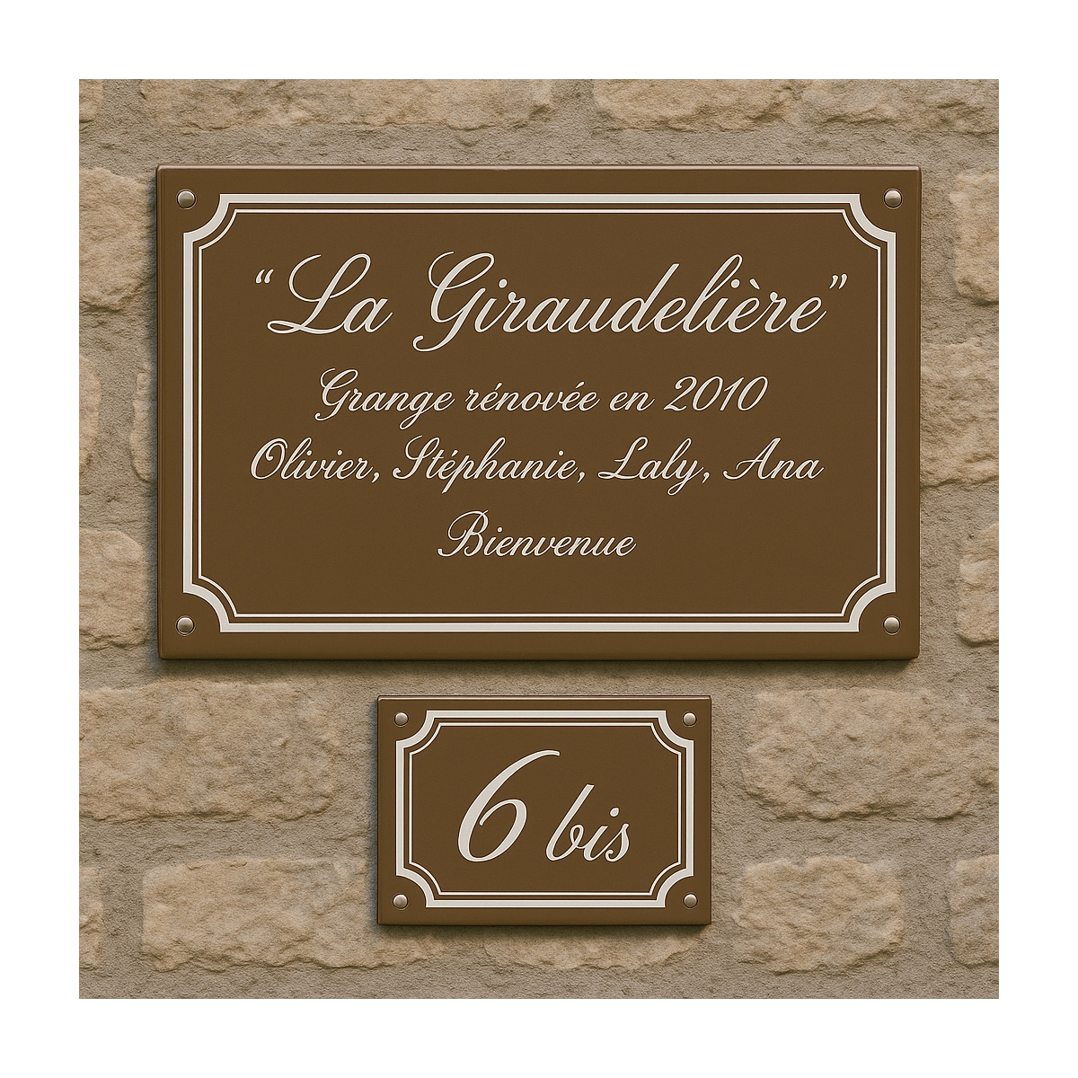 Plaque émaillée + numéro assorti avec liseret | Plaque Personnalisée