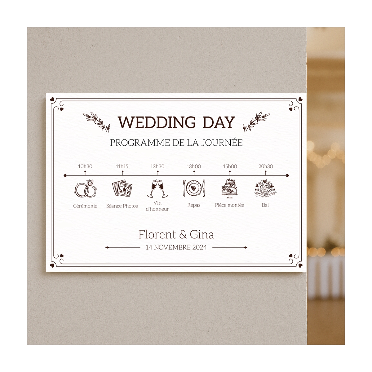 Plaque planning mariage à personnaliser | Plaque Personnalisée