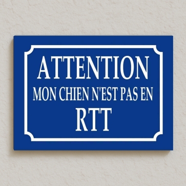 Plaque de rue pour chien fainéant - Fond bleu impression sur aluminium