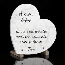 Plaque funéraire coeur effet marbre | Plaque Personnalisée