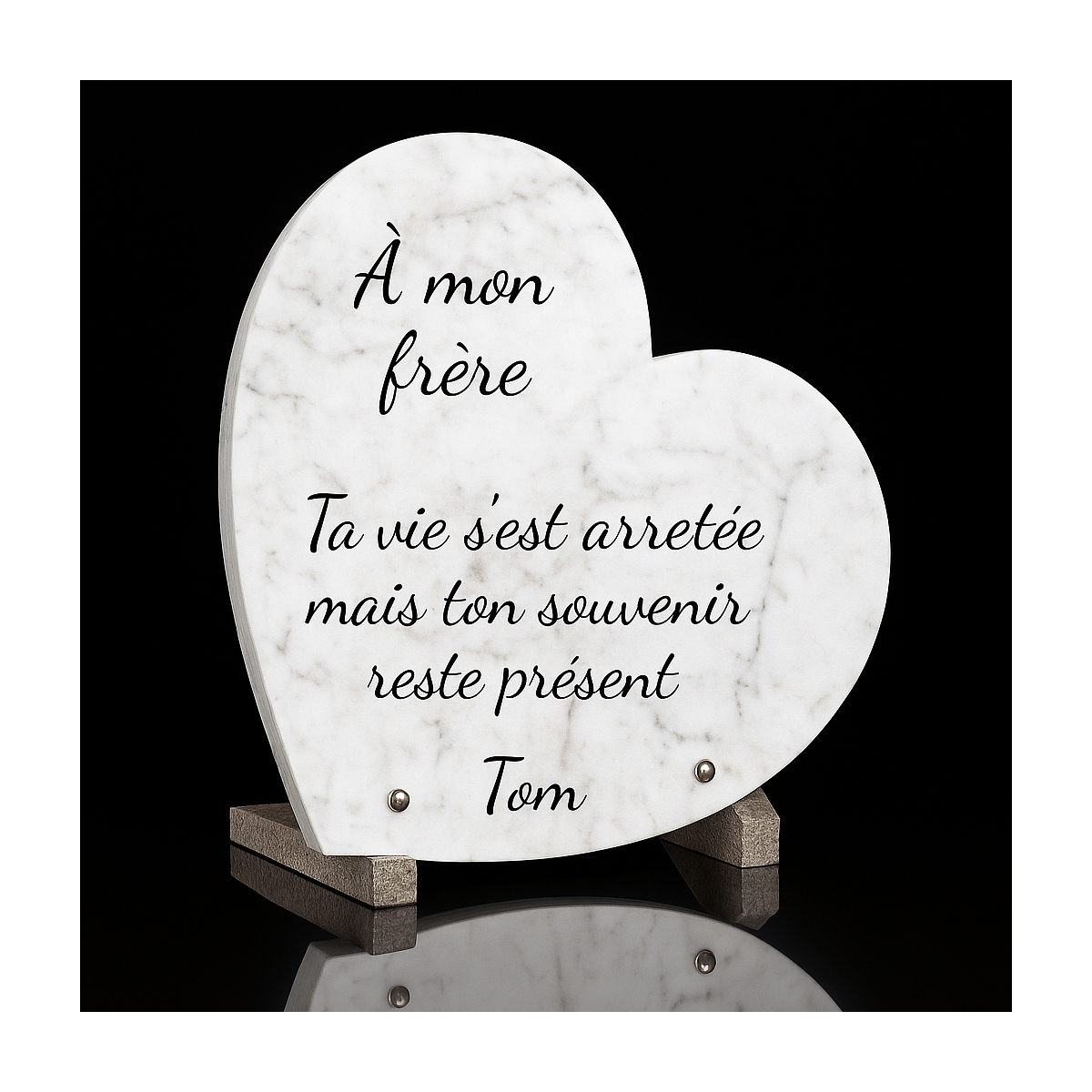 Plaque funéraire coeur effet marbre | Plaque Personnalisée