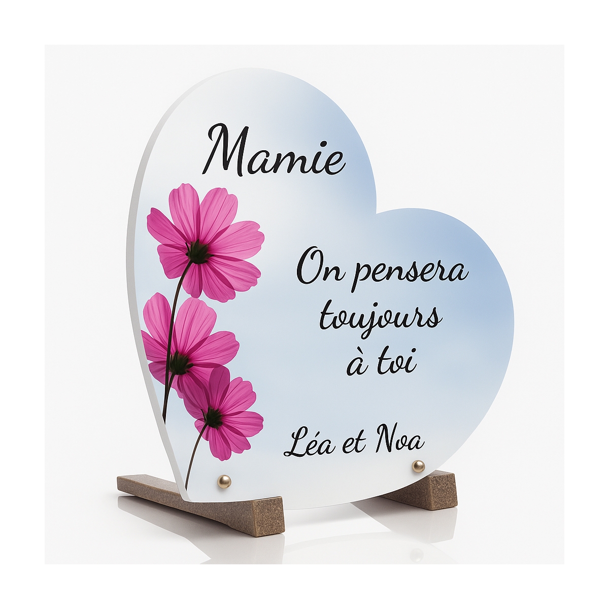 Plaque funéraire coeur avec fleurs | Plaque Personnalisée