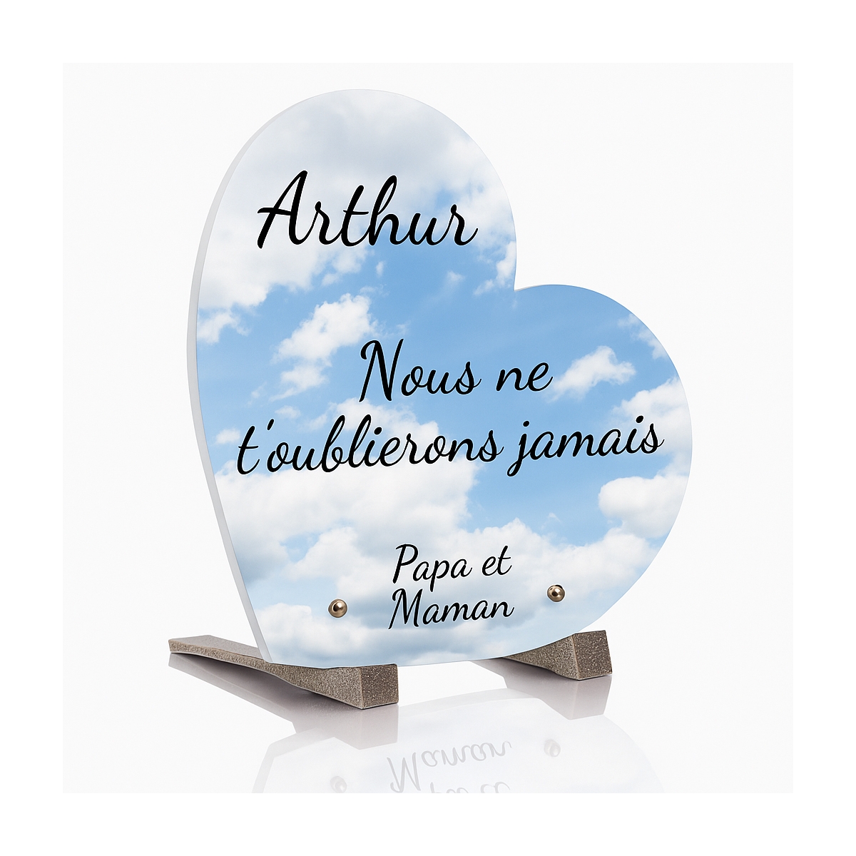 Plaque funéraire coeur avec fond nuage | Plaque Personnalisée