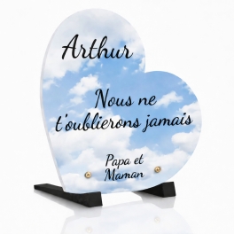 Plaque funéraire coeur avec fond nuage | Plaque Personnalisée