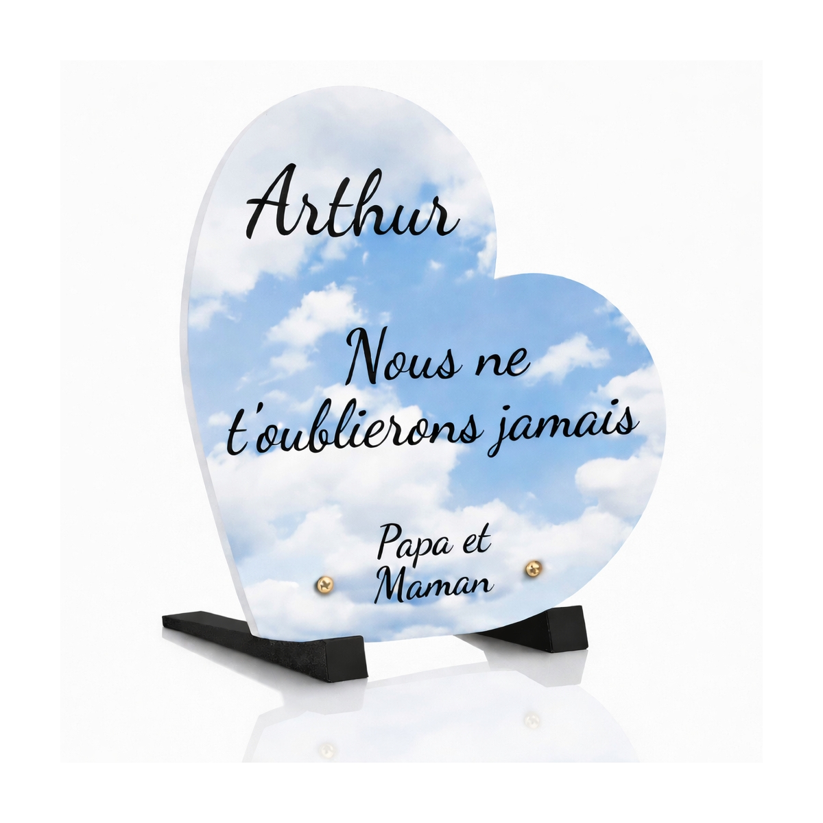 Plaque funéraire coeur avec fond nuage | Plaque Personnalisée