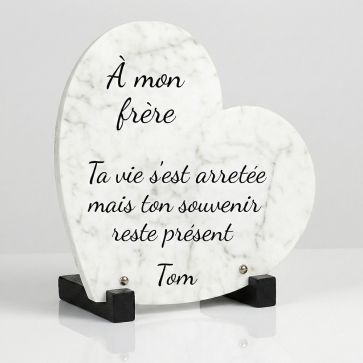 Plaque funéraire coeur effet marbre | Plaque Personnalisée