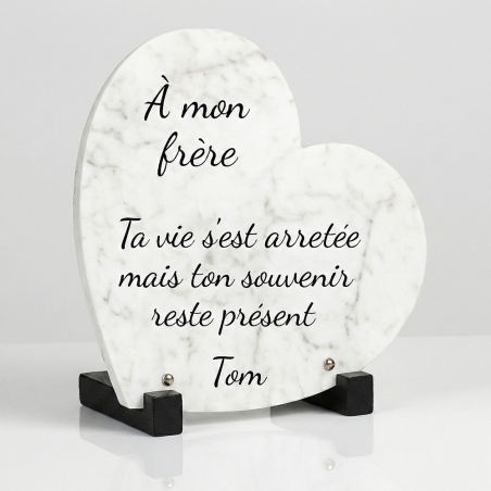 Plaque funéraire coeur effet marbre | Plaque Personnalisée