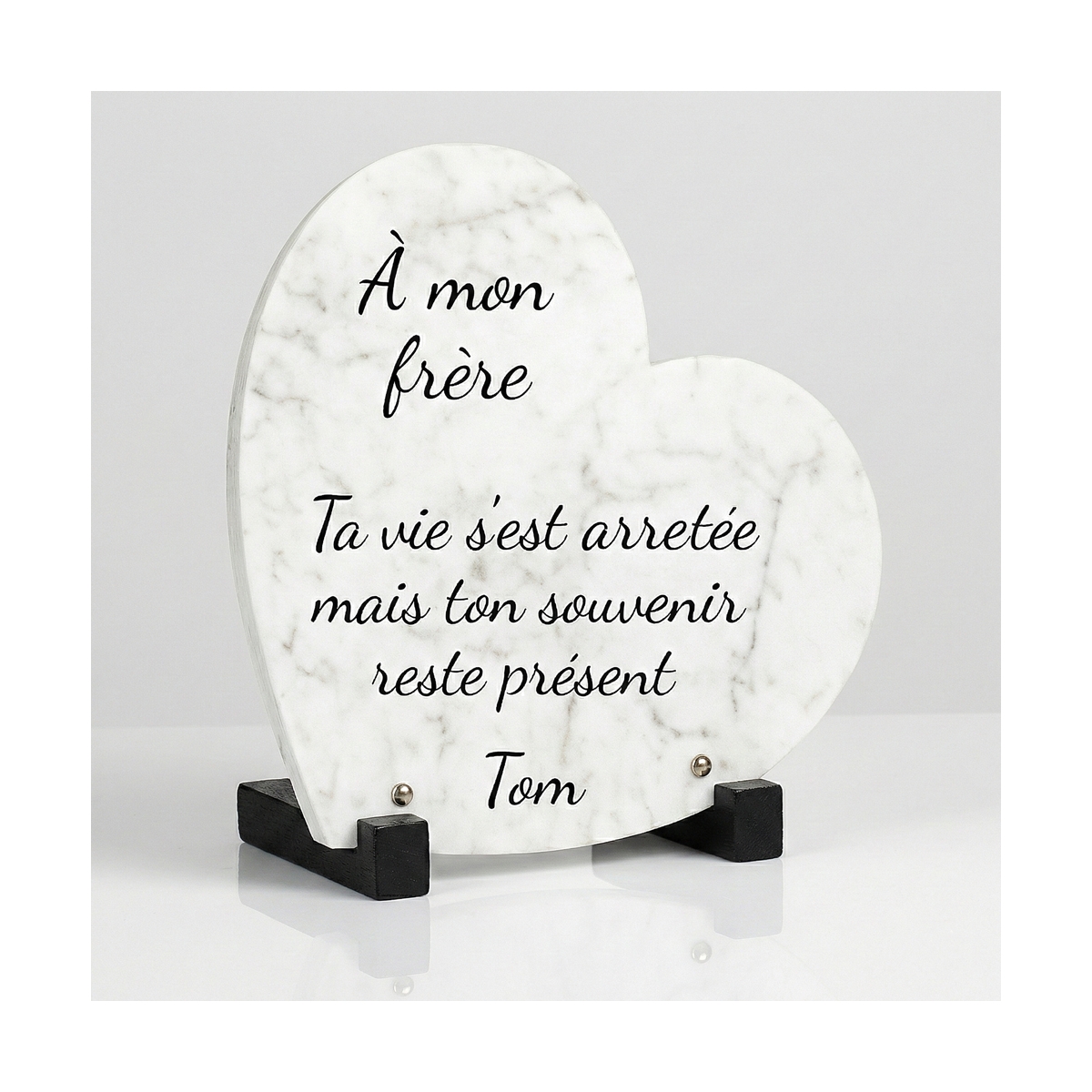 Plaque funéraire coeur effet marbre | Plaque Personnalisée