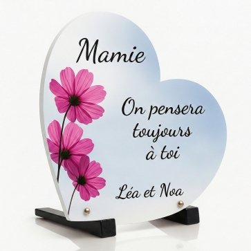Plaque funéraire coeur avec fleurs | Plaque Personnalisée