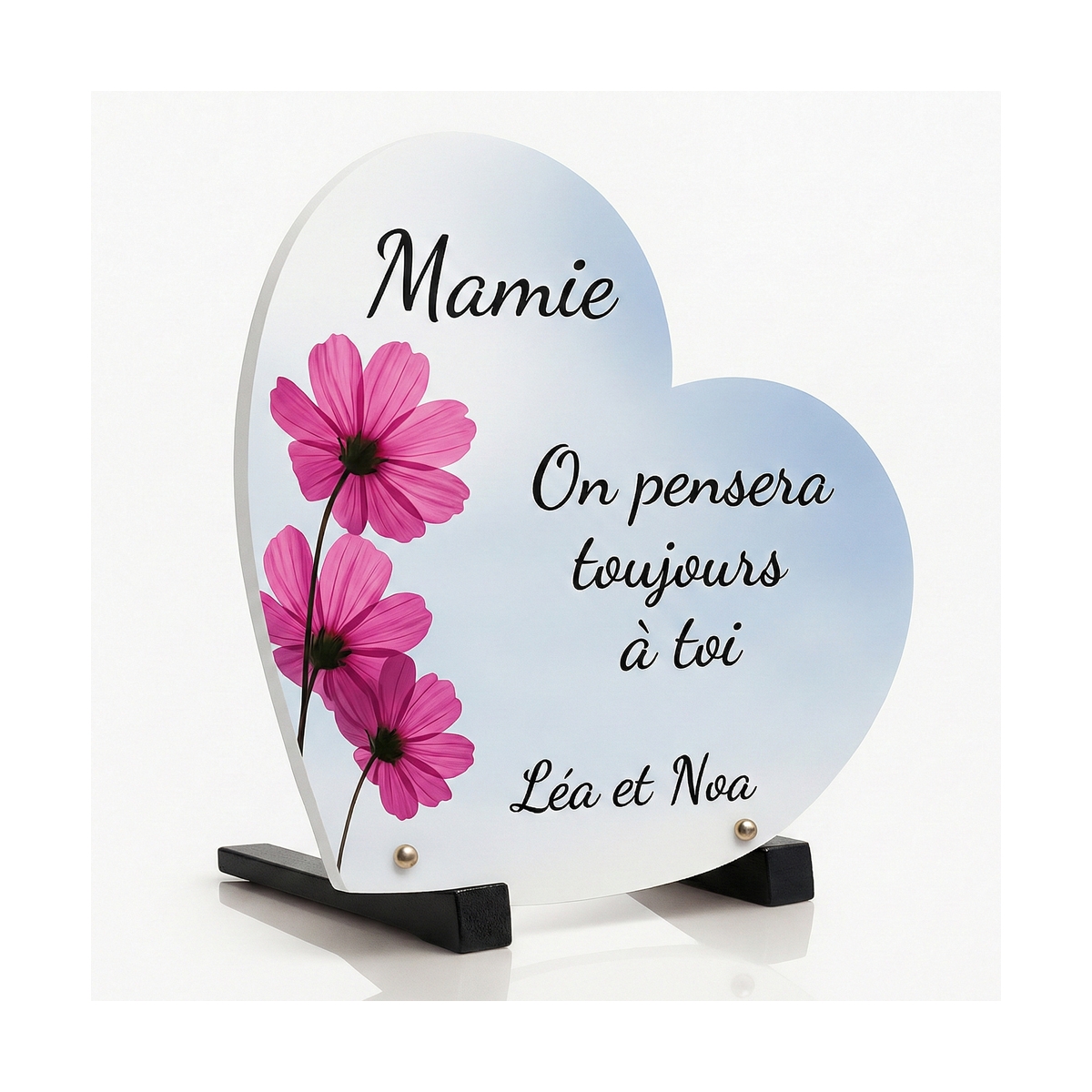 Plaque funéraire coeur avec fleurs | Plaque Personnalisée