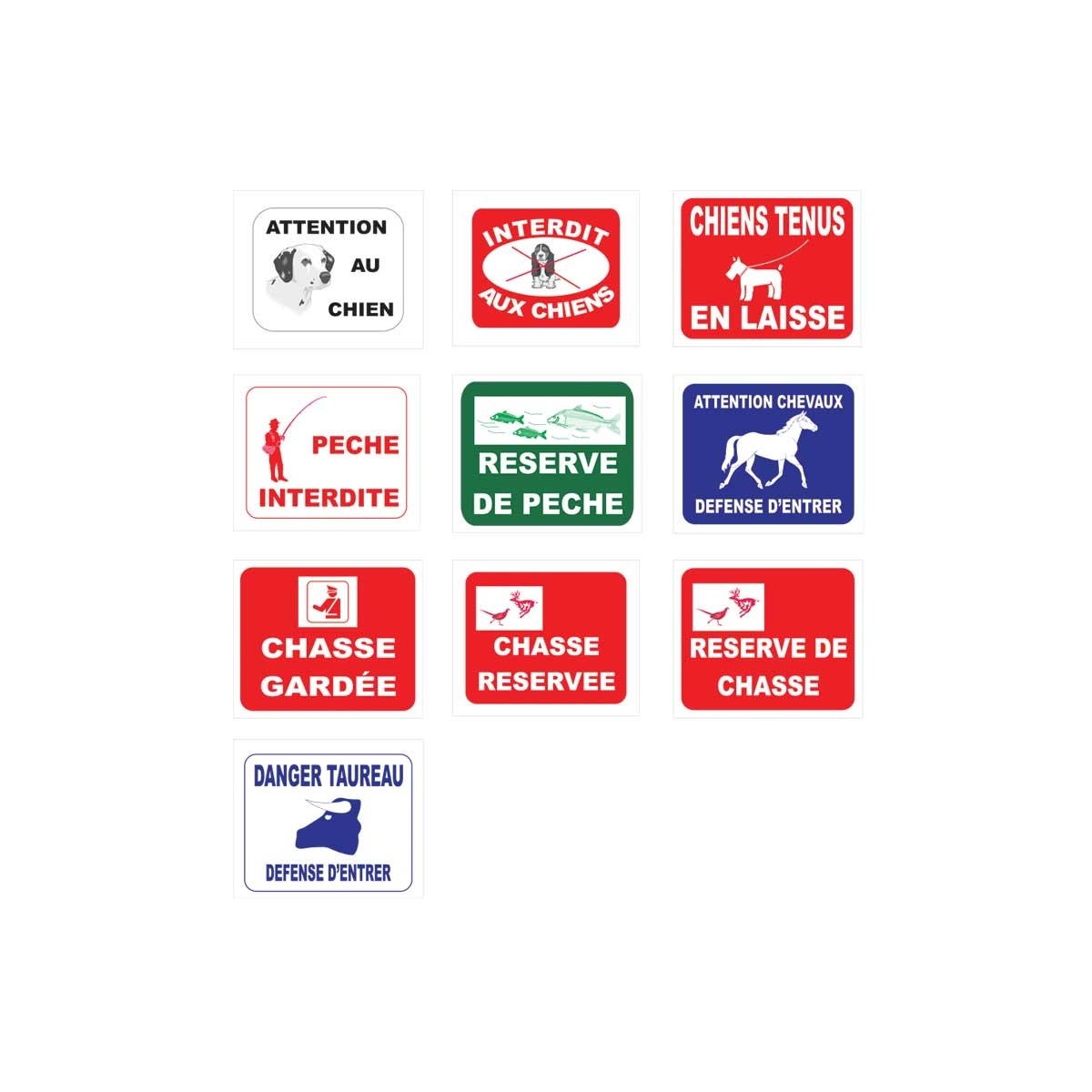 Pancarte Pêche réservée  Chasse gardée ou réservée  Attention chevaux