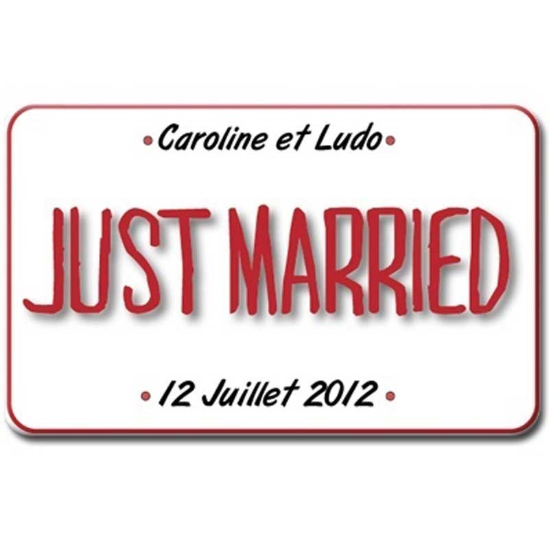 Plaque d'immatriculation Just married!!! blanc et noir